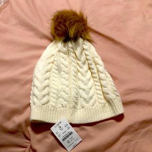 J.crew Pom Pom cream hat NWT